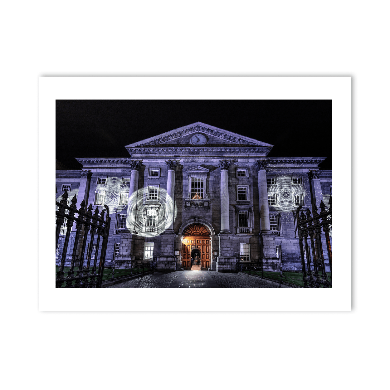 Nua Photography Print Trinity College Dublin Front Square Light Projections at Night, Dublin City Trinity College Dublin Light Projections Print | Nua Photography