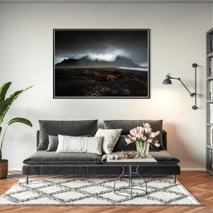 Nua Photography Print Vestrahorn Mountain and Black Sand Beach Under Storm Clouds, Iceland Vestrahorn Black Sand Beach Storm Clouds Print | Nua Photography