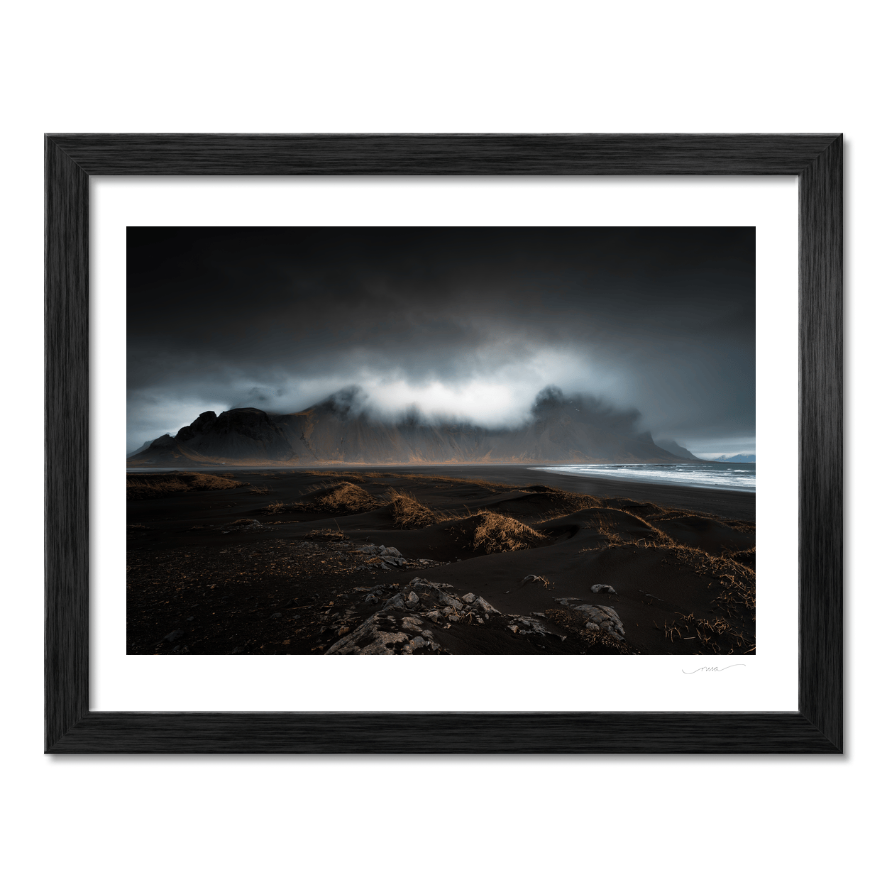 Nua Photography Print Vestrahorn Mountain and Black Sand Beach Under Storm Clouds, Iceland Vestrahorn Black Sand Beach Storm Clouds Print | Nua Photography