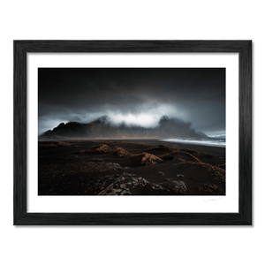 Nua Photography Print Vestrahorn Mountain and Black Sand Beach Under Storm Clouds, Iceland Vestrahorn Black Sand Beach Storm Clouds Print | Nua Photography