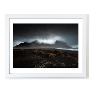 Nua Photography Print Vestrahorn Mountain and Black Sand Beach Under Storm Clouds, Iceland Vestrahorn Black Sand Beach Storm Clouds Print | Nua Photography