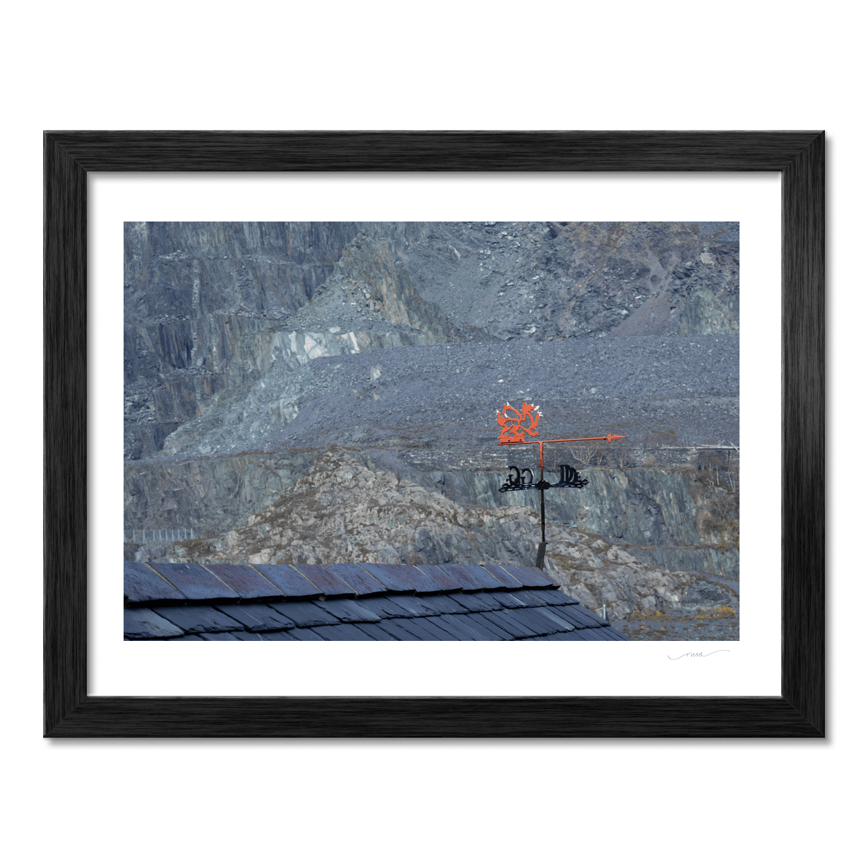 Nua Photography Print Welsh Dragon Weathervane Against Slate Quarry, Wales Welsh Dragon Weathervane Slate Quarry Print | Nua Photography