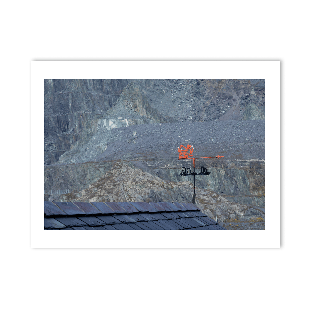 Nua Photography Print Welsh Dragon Weathervane Against Slate Quarry, Wales Welsh Dragon Weathervane Slate Quarry Print | Nua Photography