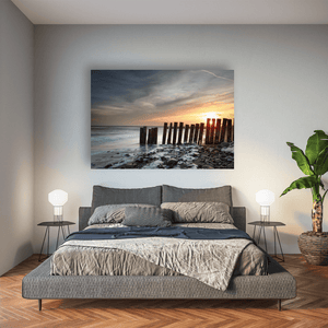 wooden-groynes-sunset-pebble-beach Pano