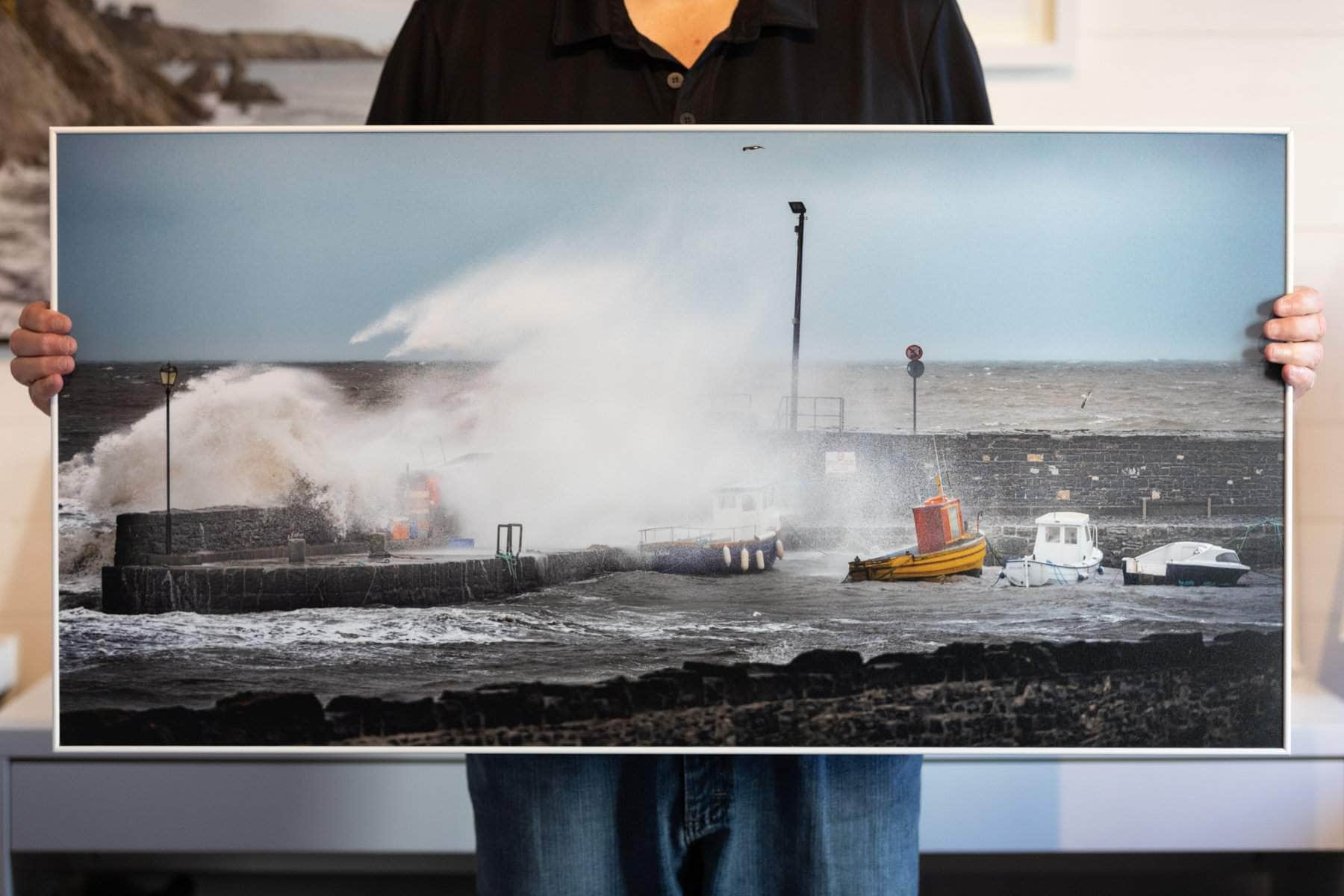 Nua Photography Framed RTG Panoramic Silk Box Framed - Rush Harbour hit by the Waves