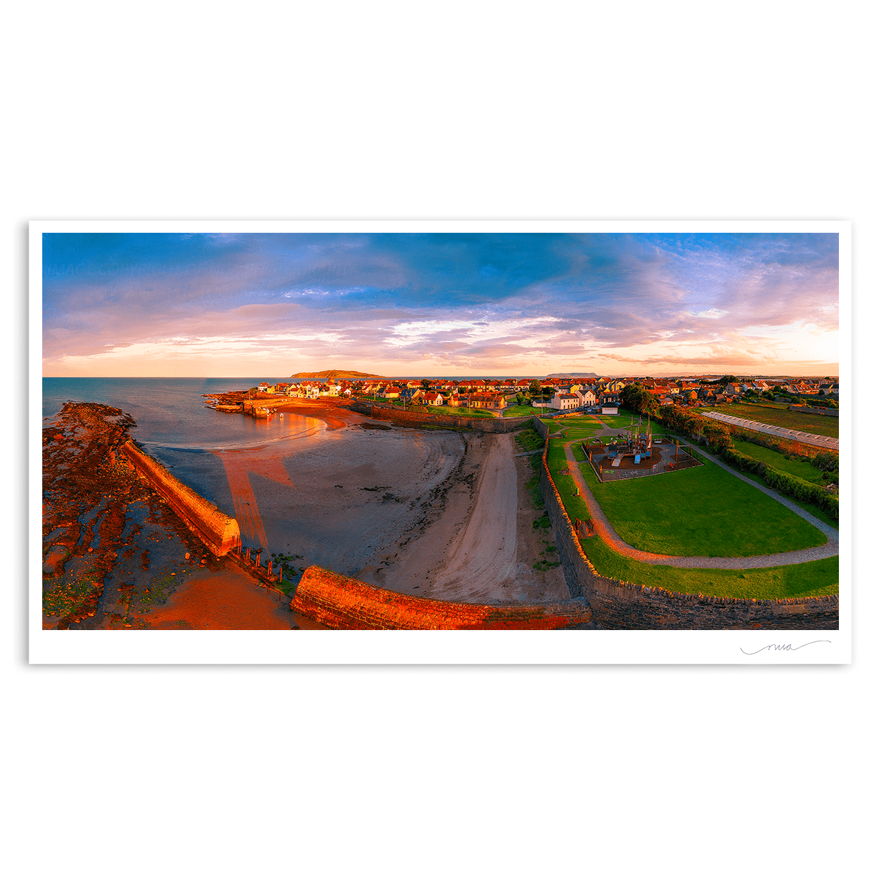 Nua Photography Limited Edition Rush Harbour & Playground Aerial Sunset View panorama