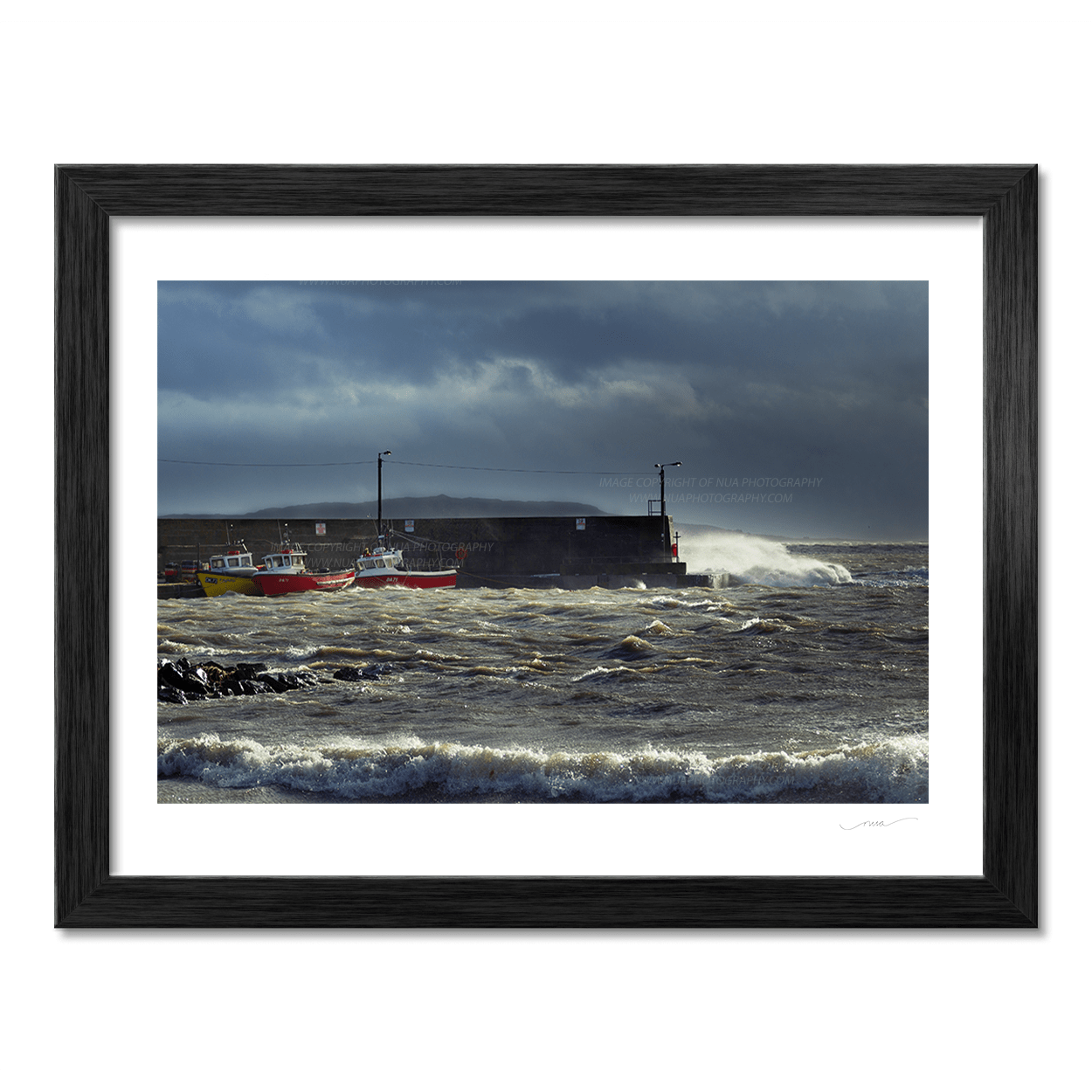 Nua Photography Print Loughshinny Harbour boats in rough sea 47