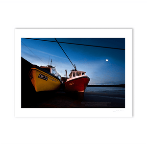 Nua Photography Print Loughshinny Harbour Boats under Moonlight Dawn
