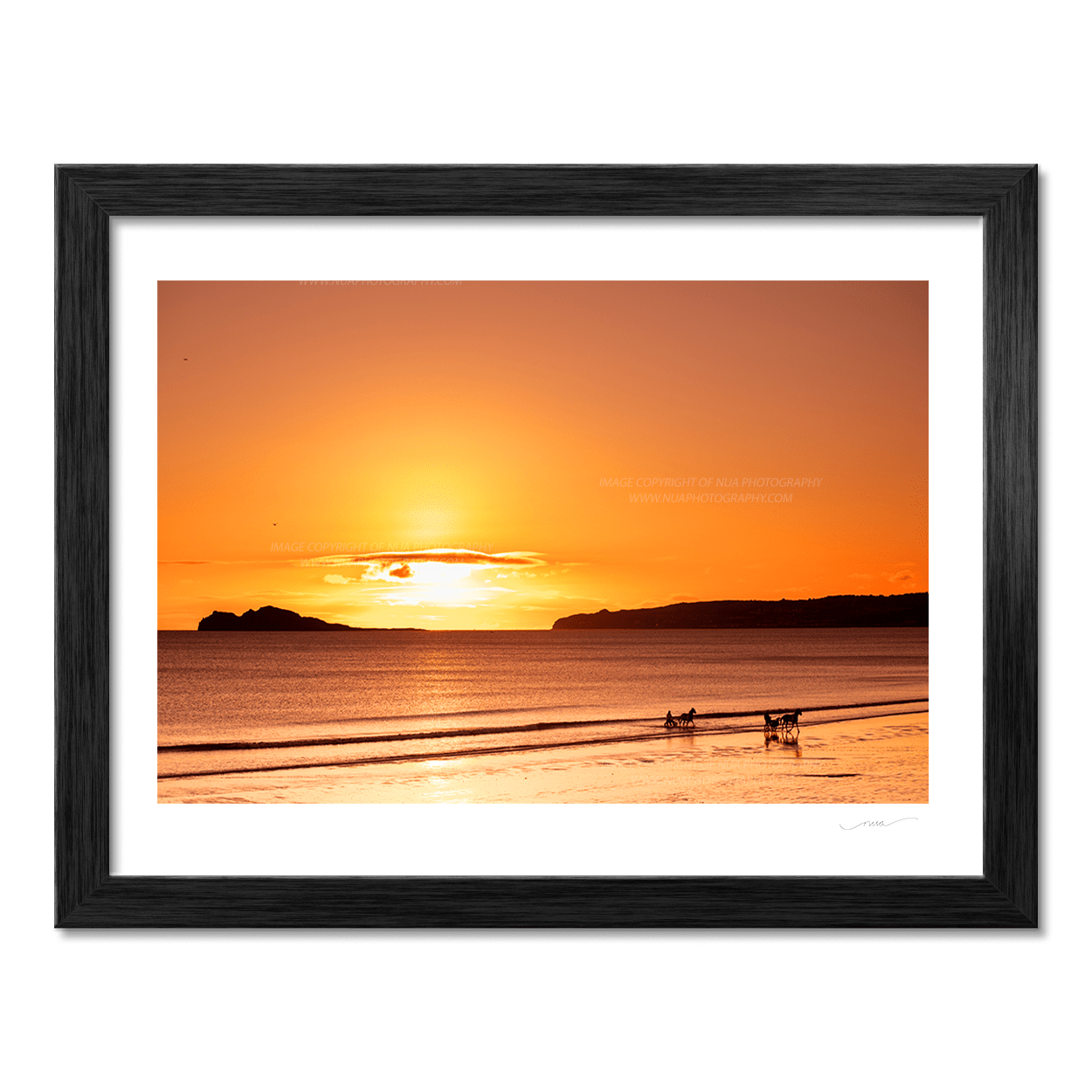 Nua Photography Print Sulkies and horses at sunrise Portmarnock